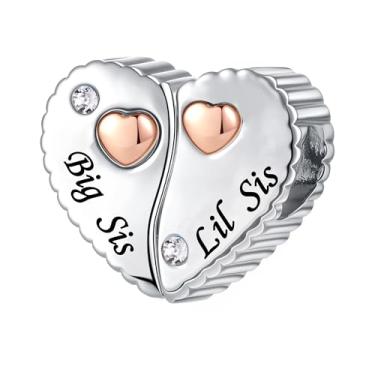 Imagem de QeenseKc 2 peças Big Little Sister Charm Mathcing Couples Bead Compatível com Pulseira Pandora Feminina