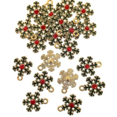 Imagem de ARTISAMILY Pingentes de floco de neve de Natal, 20 peças, pulseira verde de floco de neve, chaveiro com pingente de pingente de liga de metal esmaltado, pingentes para Natal, faça você mesmo