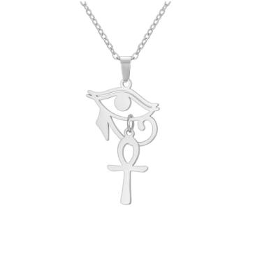 Imagem de EUEAVAN Colar Ankh Cruz Y Chave da Vida Olho de Hórus Pingente Cartouche Corrente Longa Proteção Amuleto Copta Africano Joias Religiosas Egípcio Antigo Presente para Mulheres e Homens, Medium, Aço