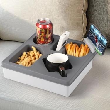 Imagem de Bandeja de apoio de braço de sofá, suporte de sofá com suporte de copo e compartimento para telefone, impermeável, organizador de cama/assento de 27 x 11 x 7,6 cm para lanches de TV, controle remoto