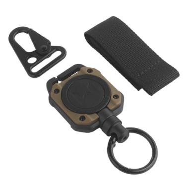 Imagem de Carretel de crachá retrátil tático resistente com mosquetão, cabo de aço antiperda de 83 cm, porta-crachá e chaveiro para trabalho, chaves, cartões de acesso - para segurança, enfermeira, construção