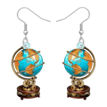 Imagem de DALANE Brincos pendentes de acrílico vintage planeta terra globo mundial aquarela design mapa do mundo geografia livro professor joias presentes de apreciação para mulheres amantes de livros roupa do