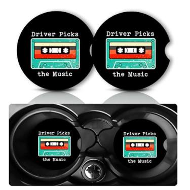 Imagem de 2 unidades de motorista escolhe o porta-copos de carro de música, fitas cassete retrô presentes para mulheres e homens, tapete de bebida interior de veículo reutilizável de neoprene porta-copos de