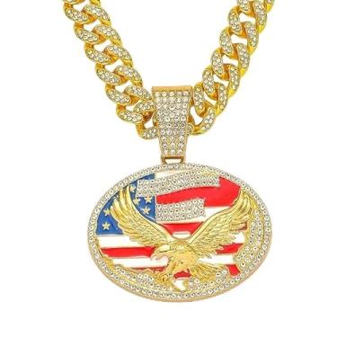 Imagem de GuoShuang Corrente feminina com pingente de águia com bandeira americana gelada, corrente cubana Miami de 45,7 cm, colar moderno hip hop para mulheres