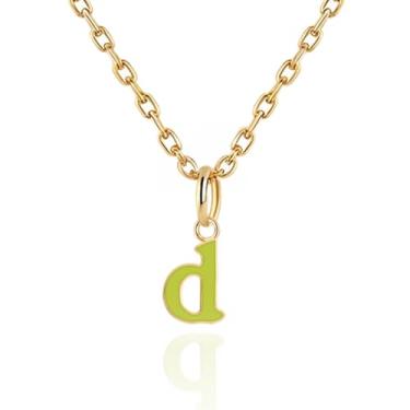 Imagem de Colares com inicial feminina, banhado a ouro 14K com letra A-Z com esmalte colorido, corrente ajustável de 45,7 a 50,8 cm - Presentes de Dia dos Namorados para ela, presentes de aniversário, presentes