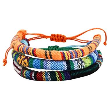 Imagem de Pulseira trançada, pacote com 3 pulseiras da amizade, pulseira ajustável de praia de surfista, pulseira colorida da amizade, tecido para homens e mulheres, tamanho único, metal