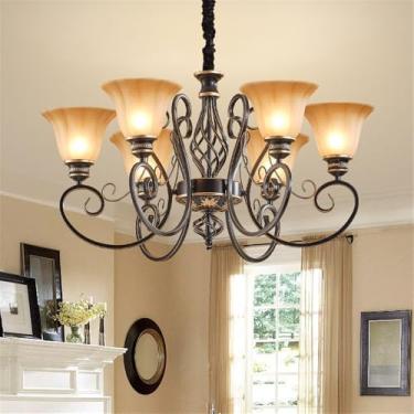 Imagem de Lustre retrô americano com LED, estilo europeu, luxuoso, para sala de estar, restaurante, quarto, escritório, casa de campo, hotel, café, escada (D 6 lâmpadas)