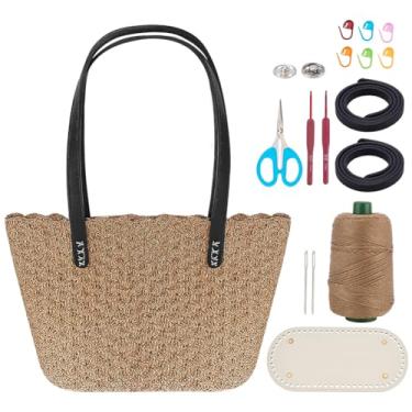 Imagem de WEBEEDY Kit de bolsa de crochê para adultos iniciantes, conjunto de sacolas de crochê com tutoriais em vídeo, base de couro e alça, gancho, bolsa de mão DIY completa para mulheres, presente de Natal