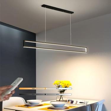 Imagem de Luminária pendente LED moderna para sala de jantar, design minimalista retangular, altura ajustável com controle remoto, ideal para mesa de jantar, ilha de cozinha ou escritório (Preta, 100