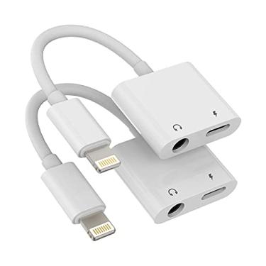 Imagem de Adaptador auxiliar para iPhone para conector de fone de ouvido, cabo 2 em 1 (pacote com 2) Lightning para divisor de 3,5 mm, adaptador de cabo de áudio para Apple MFI Certified Music Earphone