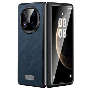 Imagem de FWYANZH Capa de couro para Huawei Mate X7, capa traseira de telefone comercial retrô leve e fina anti-impressão digital capa de proteção contra quedas, azul, Mate X7