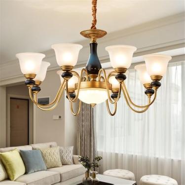 Imagem de Lustre de luxo europeu para sala de estar, estilo retrô americano, em cerâmica, para restaurante, quarto, escritório, hotel, villa, café, com luminária pendente LED (8 lâmpadas).