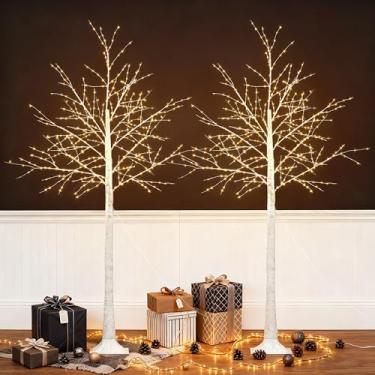 Imagem de Árvore de Natal de 1,8 m com luzes, decorações de Natal ao ar livre, árvore de vaga-lume com 400 luzes LED e controle remoto, árvores iluminadas cintilantes para decoração de festa de Natal, 2 peças