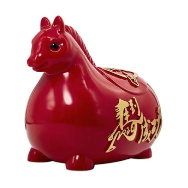 Imagem de Bothyi Cofrinho em forma de cavalo, decoração para casa, lembrancinha fofa, ornamento chinês para o Ano do Cavalo de 2026, ideal para crianças, Vermelho, M