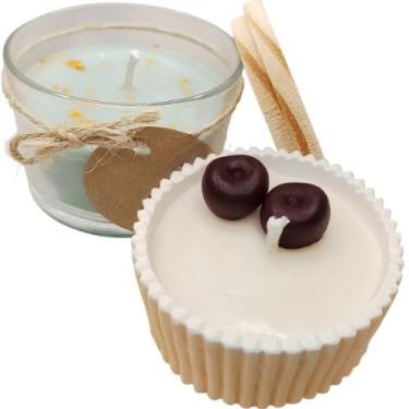 Imagem de Vela Aromática Lavanda Perfumada Artesanal Vegetal Vaso de Gesso Vasinho(1 Algodão + 1 Cereja&A. (100g))