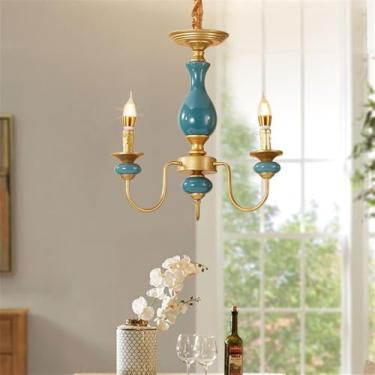 Imagem de Lustre de cerâmica europeu com luzes LED, estilo retrô americano, para sala de estar, restaurante, quarto, escritório, casa de campo, hotel ou café (D 3 lâmpadas)