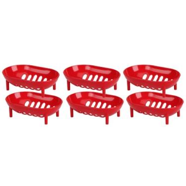 Imagem de Saboneteira Porta Sabonete De Plástico De Plastico Vazada Portátil (Vermelho | Kit 6)