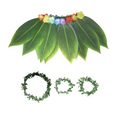 Imagem de Saias de grama havaiana para mulheres – Roupa havaiana | Pulseira de faixa de cabeça leve e respirável com design realista de folhas