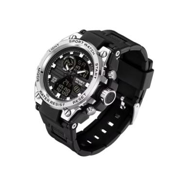 Imagem de Relógio Digital e Analógico Tático Estilo Militar Esportivo Resistente Shock I Relógio de Pulso Masculino para Homem Esportivo Resistente à água com LED Noturno com Cronômetro Pulseira Resistente Robusto SW38 Com Detalhes Cinza