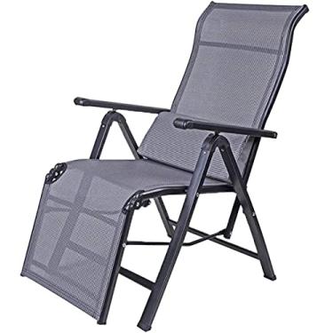 Imagem de Espreguiçadeira dobrável, poltrona de terraço ajustável, com encosto, usada para acampamento ao ar livre, pátio, gramado, cinza, 95 60 20 cm