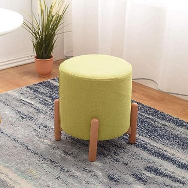 Imagem de Banqueta Otomana para os pés, banco otomano, apoio para os pés, banquinho estofado de cor sólida com pernas de madeira, tecido de linho, use como assento extra - Tamanho: 30 x 30 x 28 cm/verde-claro