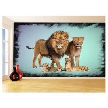 Imagem de Papel De Parede Animais Leão Família Filhotes 3,5M Anm528 - Você Decor