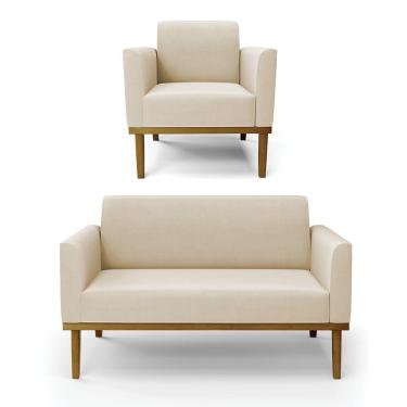 Imagem de Sofá Namoradeira Com Poltrona Base De Madeira Fixa Castanho Marisa Suede D03 - D?rossi Cor Bege