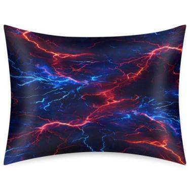 Imagem de Fronha de almofada de cetim de seda de tamanho padrão para cabelo e pele, capa de almofada macia escorregadia, refrescante, vermelho, azul, psicodélico, com fecho de envelope para dormir, mulheres