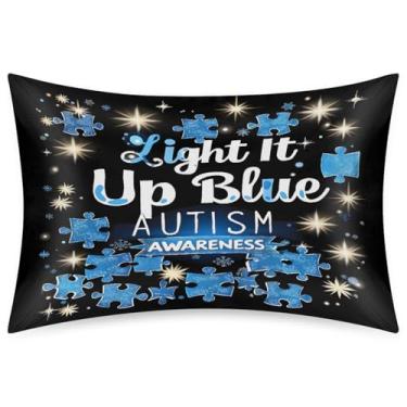 Imagem de Fronha Queen Size de cetim de seda para cabelo e pele, macia, antiderrapante, refrescante, azul, autismo, com fecho de envelope para dormir, mulheres, homens, crianças, 50 x 76 cm, 1 peça