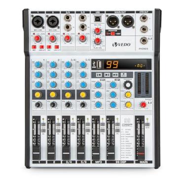 Imagem de VEDO Mesa de Som Ultrafina de 6 Canais com 99 Efeitos DSP, Bluetooth 5.0, USB/OTG, Alimentação Fantasma de 48V, EQ de 3 Bandas para Apresentações ao Vivo, Gravações, Reuniões e Estúdio Doméstico