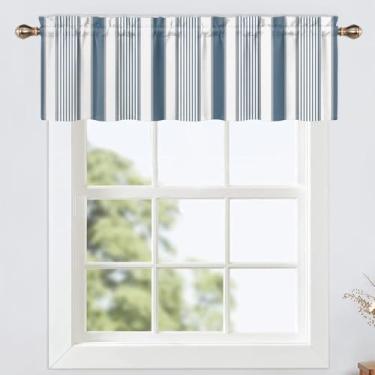 Imagem de Uiiooazy Sanefas listradas para janelas, listras azuis brancas e cinzas, sanefa de cozinha para quarto, sala de estar, banheiro, tratamentos geométricos de janela pequena, 1 painel 106,7 x 45,7 cm