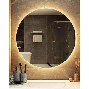 Imagem de Espelho Redondo Lapidado Com LED Para Maquiagem Banheiro Quarto + SUPORTE(LED LUZ QUENTE 40 cm)