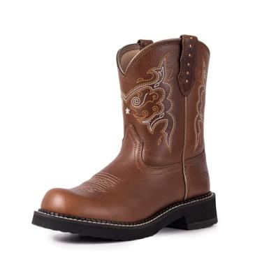 Imagem de Palitutu Botas femininas ocidentais caubói, botas de caubói, botas de tornozelo bordadas, salto grosso, bota moderna clássica, Marrom, 37