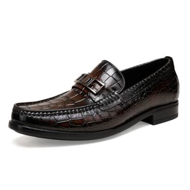 Imagem de BILLION VICTOR Mocassins masculinos sem cadarço, sapatos formais de couro com estampa de crocodilo, Marrom, 39