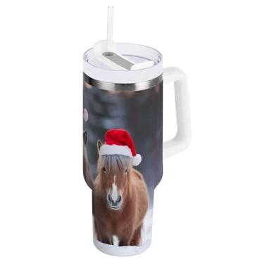 Imagem de xigua Copo Majestic Horse 1,134 g com tampa e canudo, aço inoxidável de vácuo duplo isolado garrafa de água esportiva suporte para copo de café de viagem à prova de vazamento para bebida gelada