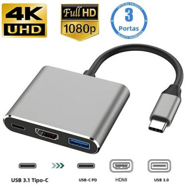 Imagem de Hub USB-C 3 Em 1 Tipo C 3.0 Para HDMI, Estação De Acoplamento Com Carr