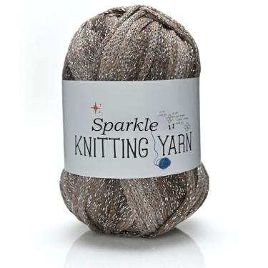 Imagem de Fio variegado brilhante para crochê - 100 g - #4 penteado (médio) - poliéster prata metálico mistura colorida fio de tricô para artesanato feito à mão - cacau enevoado