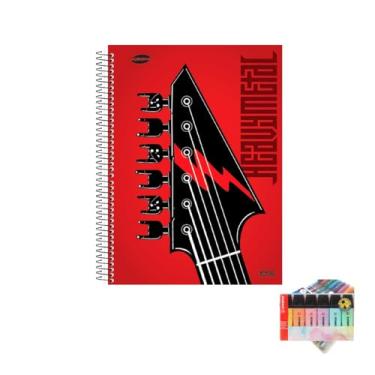 Imagem de Kit Caderno Masculinos 20 Matérias Capa Dura 400 Folhas KBOM + Caneta Trigel Metálica + Marca Texto Boss