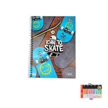 Imagem de Kit Caderno Universitário Capa Dura Vibe Masculino 20 Matérias 320 Folhas + Caneta Esferográfica Spiro Azul e Preta + Marca Texto Boss 06 Cores Pastel