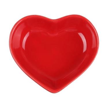 Imagem de prato de lanche Pratos para servir lanches de cozinha para condimentos Prato para molhos cerâmica para temperos em formato coração tigela de sopa(Red)