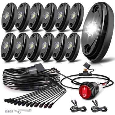 Imagem de Luzes de rock brancas, kit de luzes de rocha LEDMIRCY R1 LED com chicote de fiação de interruptor de alternância, 12 peças Luces para carro para caminhões, quadriciclo, UTV, carrinho de golfe, sob luz