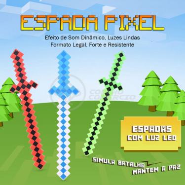 Imagem de Brinquedo Espada Pixel Minecraft 58cm Diamante à Pilha Azul