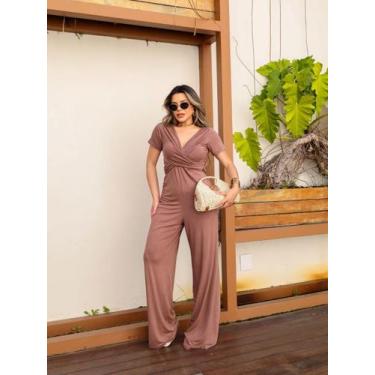 Imagem de Macacão Pantalona Decote Transpassado - luh may, Marrom, G