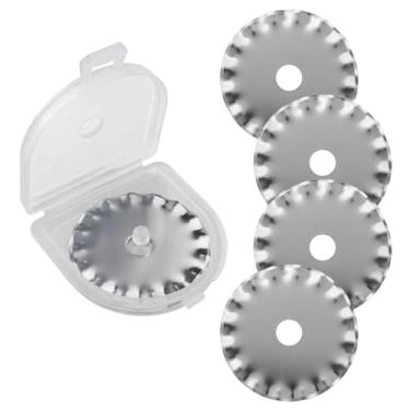 Imagem de Evponk 5 peças de lâminas de corte rotativo de 28 mm, lâminas de substituição de cortador rotativo ondulado com estojo de armazenamento para cortar tecido acolchoado, couro e papel