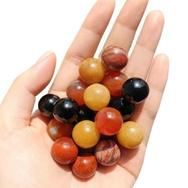 Imagem de FHNP367 20 bolas de pedra preciosa de 16 mm de esferas de pedra natural polidas sortidas pequenas bolinhas de gude de gude - ágata preta * 5, ágata vermelha * 5, jaspe vermelho * 5, jade amarelo * 5