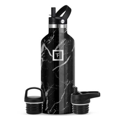 Imagem de IRON °FLASK Frasco de hidratação para acampamento e caminhada com canudo, garrafa de água esportiva de aço inoxidável isolada sem BPA - Marquina preta de 946 ml
