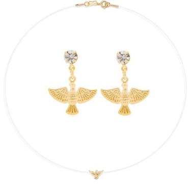 Imagem de Kit Rommanel Colar Nylon Brinco Espírito Santo Presente Natal