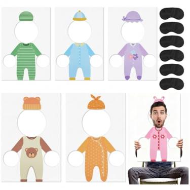 Imagem de Fiwochic Conjunto de 6 jogos de chá de bebê, lembrancinhas de festa, jogos de chá de bebê, incluindo quadros KT e decorações de tapa-olhos para atividades divertidas de festa nupcial para suprimentos