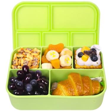 Imagem de FUSMYE Lancheira Bento De Silicone Platina Grande Com Tampa, 63,8 Oz, 5 Compartimentos À Prova Vazamento, Recipiente Para Armazenamento Lanches, Lavável Em Micro-Ondas, Freezer E Lava-Louças, Sem Bp