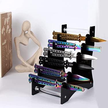 Imagem de ZIDIHUB Suporte de exibição de faca, suporte de exibição de faca de acrílico, adequado para punhal, EDC, mini faca. Comporta 6 facas de bolso. (Preto)